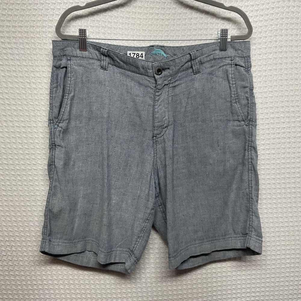 Tommy Bahama Shorts Men 36 Adult Blue White Chino Flat Front Cotton Casual Linen